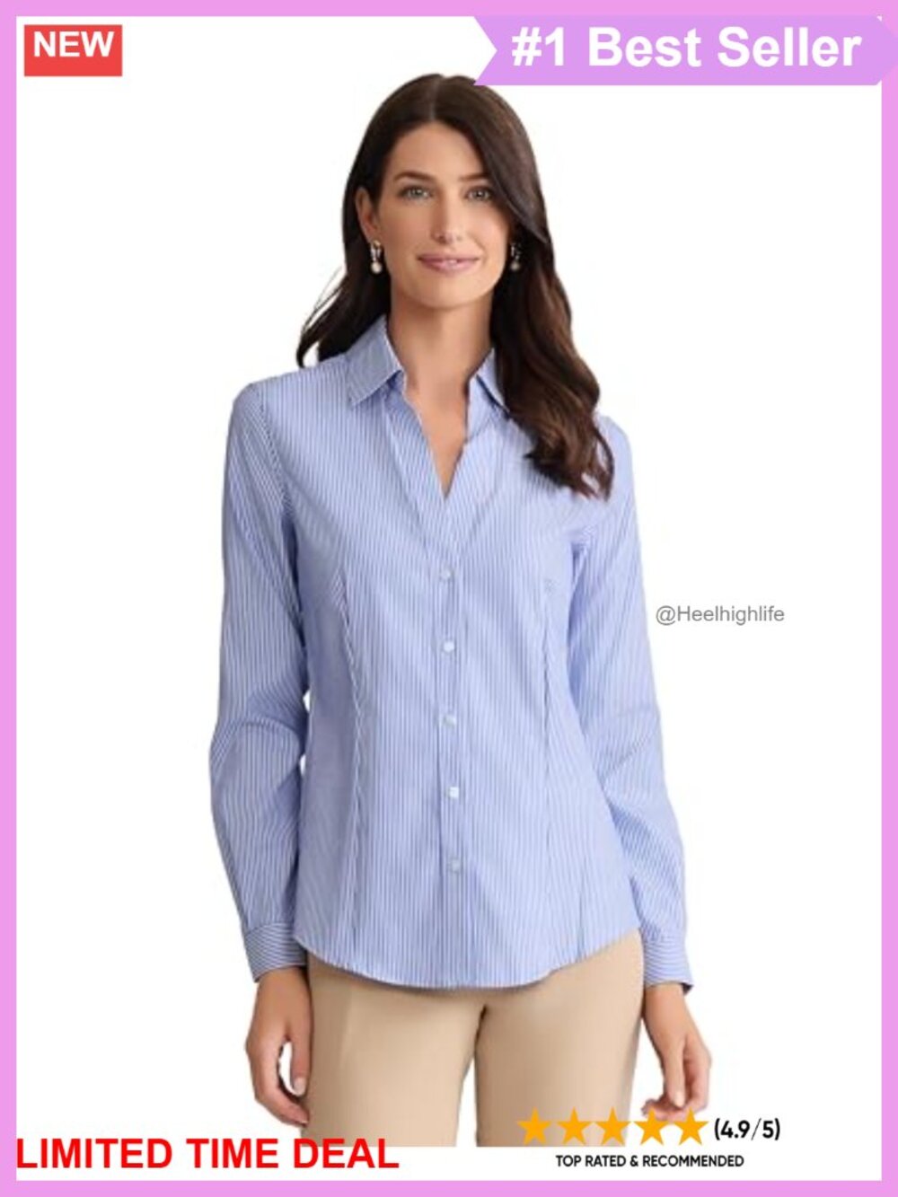 Jones New York Long Sleeve Easy Care Striped Button Down Blouse